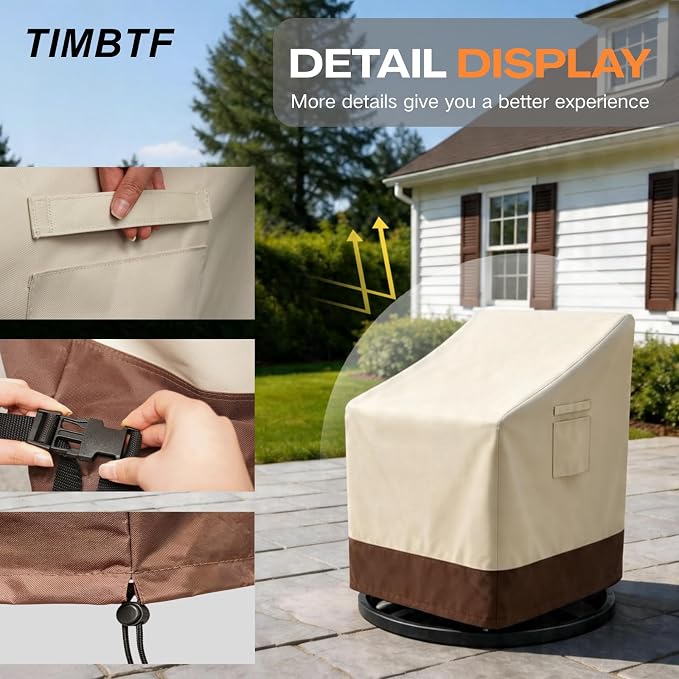 Patio Chair Covers 2 Pack, Heavy-Duty Outdoor Furniture Covers Waterproof to 8500 Pa, Swivel/Adirondack Outdoor Chair Covers with Air Vents, 30" W x 34" D x 38.5" H