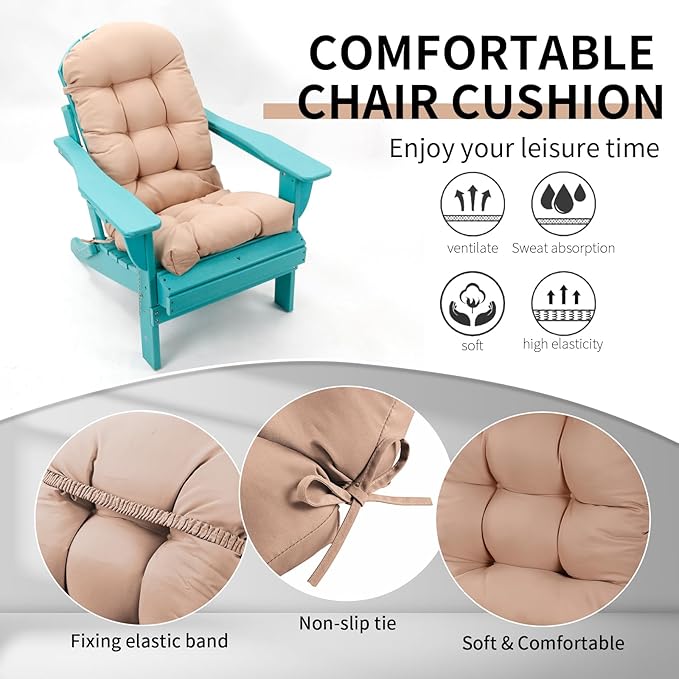 Adirondack Chair Cushion, High Back Patio Chair Cushions 48 x 19.7 x 4.7 Inch, Indoor/Outdoor Thickened Rocking Chair Cushion, Fade-Resistant & Waterproof (Beige, Set of 1)