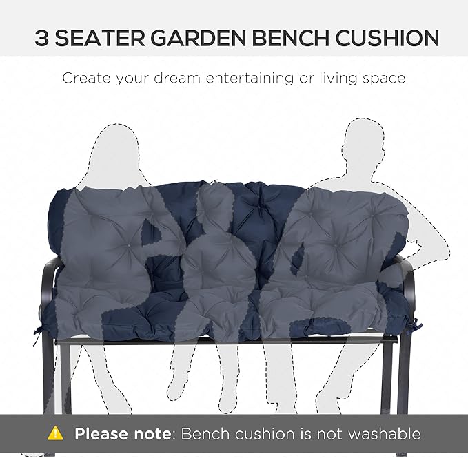 Outsunny 59" x 38" Tufted Bench Cushion for Outdoor Furniture, 3-Seater Replacement for Swing Chair, Patio Sofa/Couch, Overstuffed, Includes Backrest, Dark Blue