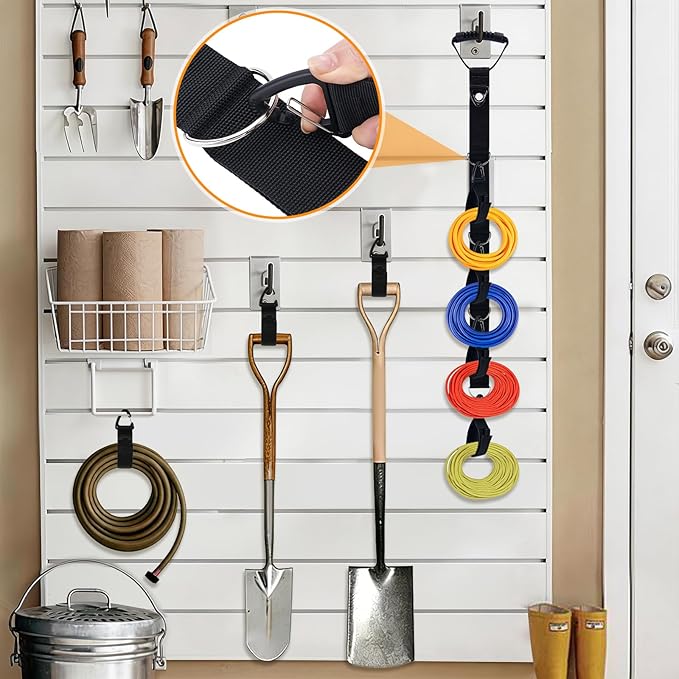 4PCS Extension Cord Organizer with 12 Removable Cord Holders Cord Storage Organizer Garage Garden Storage Straps All in One Hanger Straps for Cable Hose Rope Tool Management