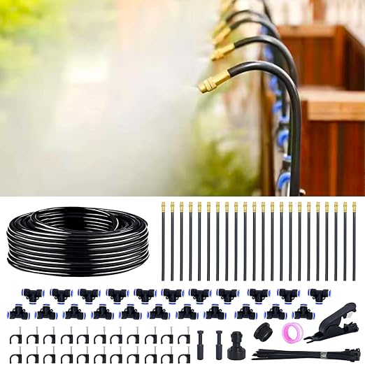 Thiswing 360° Adjustable Drip Irrigation System - 66 FT Automatic Garden Watering System with 22 Nozzles, Raised Bed Sprinkler System, Garden Mister for Yard, Lawn, Plants, 5/16" Tubing