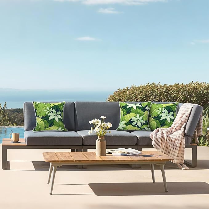 LVTXIII Outdoor Throw Pillows Set of 2, Patio Waterproof Pillows Fade Resistant Accent Pillows for Home and Garden Furniture Decoration, 16"x16", Jungle Leaves