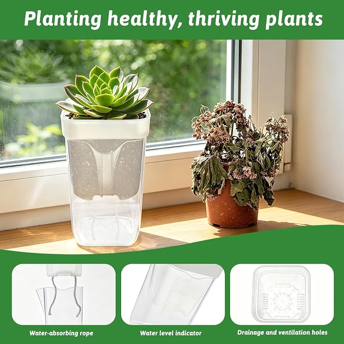 12 Pack 2.5" Self Watering Propagation Pots with Humidity Dome, Clear Plastic Seed Starter Cups, for Seedlings, Cuttings, Succulents, Herbs, Vegetables, 12 Plant Labels Included