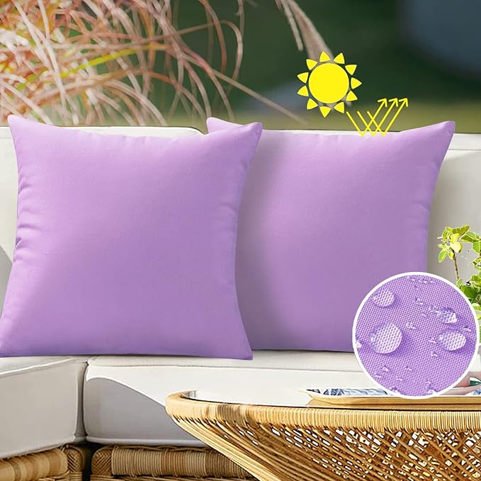 VAKADO Outdoor Waterproof Throw Pillow Covers 20X20 Set of 2 Decorative Purple Patio Furniture Cushion Cases Outside Decor for Couch Garden Bench Porch