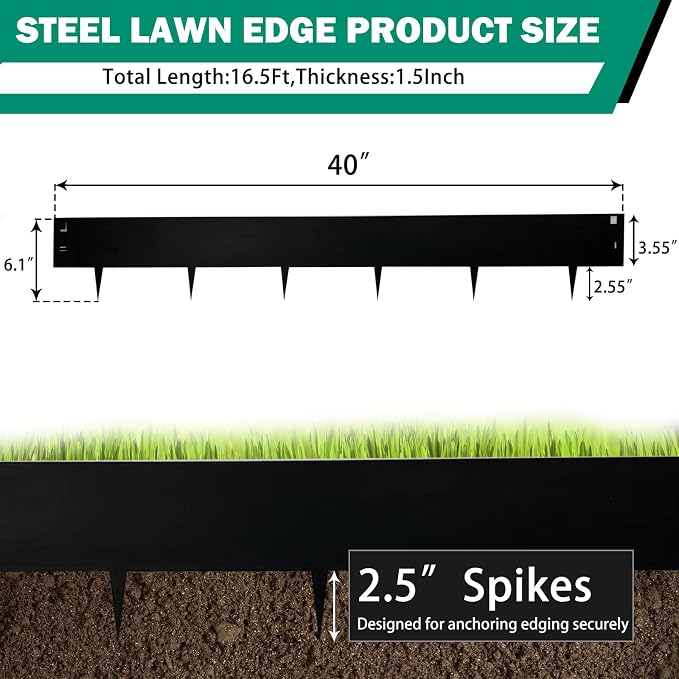 Metal Garden Edging 6"x40",Total 16.25ft Length Galvanized Steel Landscape Edging,Black Flexible Sidewalk Lawn Edging Border for Garden,Lawn,Flowerbed (5Pack)…