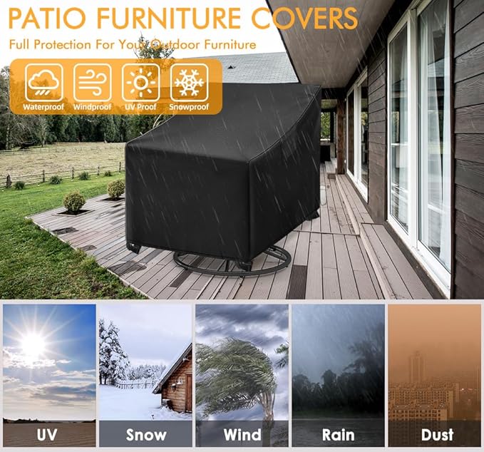 WLEAFJ Outdoor Swivel Chair Covers - Heavy Duty, Waterproof Patio Rocking Chair Covers - Black, 2 Pack - 33" W x 35" D x 38.5" H