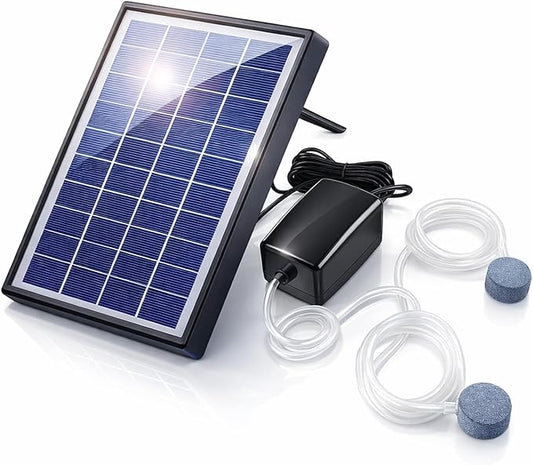 Andoer Pond Oxygenator Solar Powered, Solar Oxygen Pump Aquarium Oxygen Air Pump Fishing Aerator with Pipe 2 Air Bubble Stones for Garden Fish Tank Outdoor Pool Pond (6W)