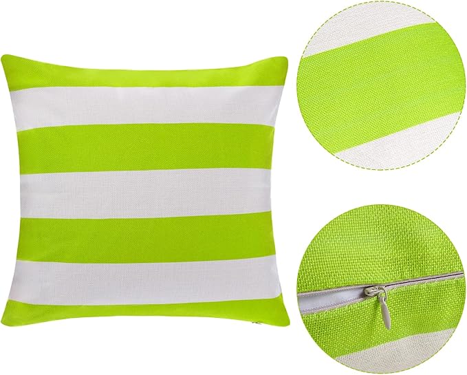 tiggell 4 Pack Waterproof Pillow Covers Outdoor Throw Pillowcases Decorative Garden Cushion Case for Home Garden Patio Couch Balcony Striped (Green & White, 18 * 18 inch)
