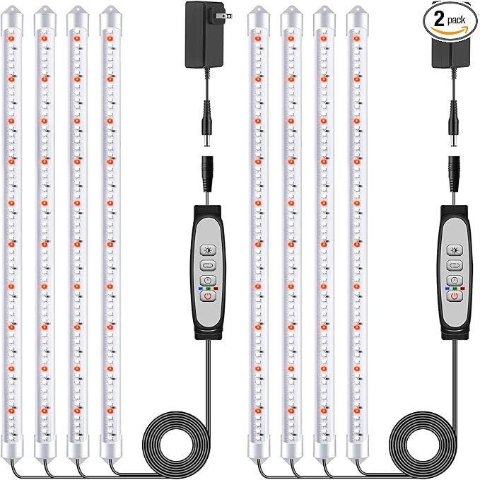 SDOVUERC 4 Bars Grow Light Strips for Indoor Plants with Auto ON/Off Timer 6/12/18H, 5 Dimmable Levels for Shelves Plant Growing(Pack 2)