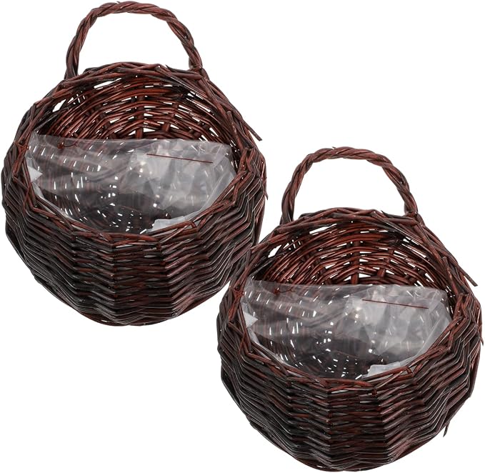 DOITOOL Rattan Woven Hanging Basket: 2PCS Wicker Wall Planter Woven Hanging Storage Basket Wall Flower Holders Indoor Outdoor Bohemia Planter