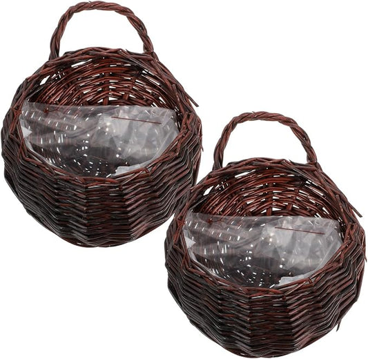 DOITOOL Rattan Woven Hanging Basket: 2PCS Wicker Wall Planter Woven Hanging Storage Basket Wall Flower Holders Indoor Outdoor Bohemia Planter