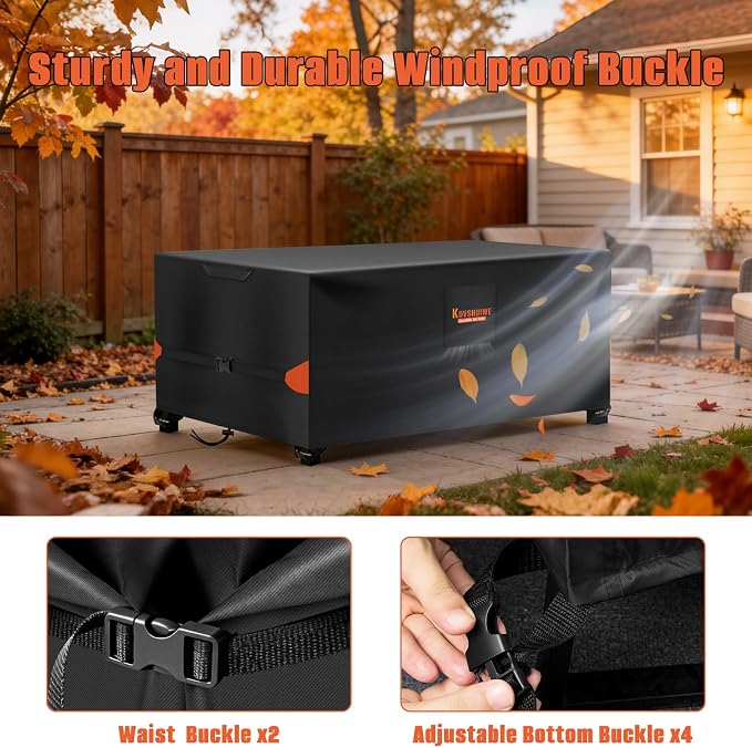 Kovshuiwe Tear-Resistant Patio Table and Chair Cover 74" Lx74 Wx28 H, 600D | Waterproof, Tear-Resistant, 600D Oxford, Patio Furniture Covers with Fastener Windproof Buckle Straps