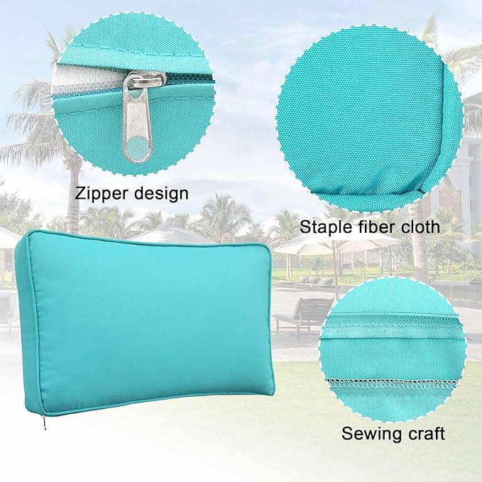 14Pieces Patio Cushion Covers Replacement Outdoor Couch Cushions Covers Splashproof Sofa Slipcovers Set with Zippers,Patio Furniture Protector Cover Only(Cyan, 25.6×25.6×3.94inches)