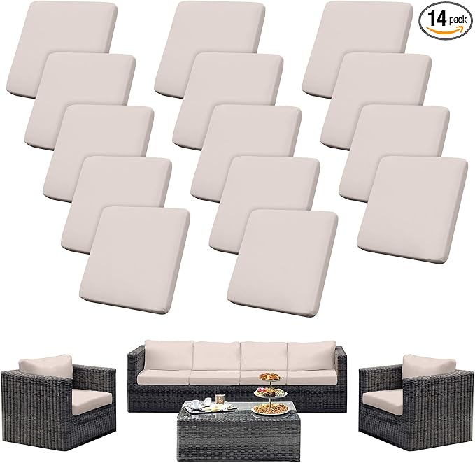 Outdoor Cushion Covers Set,14PCS Patio Furniture Couch Seat Slipcovers, Replacement for Sofa Sectional Chair(Cover，Only)