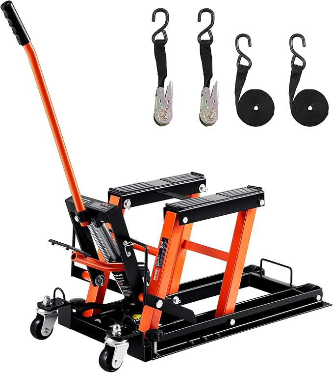 VEVOR Hydraulic Motorcycle Lift Jack 1500 LBS Capacity ATV Scissor Lift Jack Portable Motorcycle Lift Table with 4 Wheels Hydraulic Foot-Operated Hoist Stand for Motorcycle ATV UTV Powersports