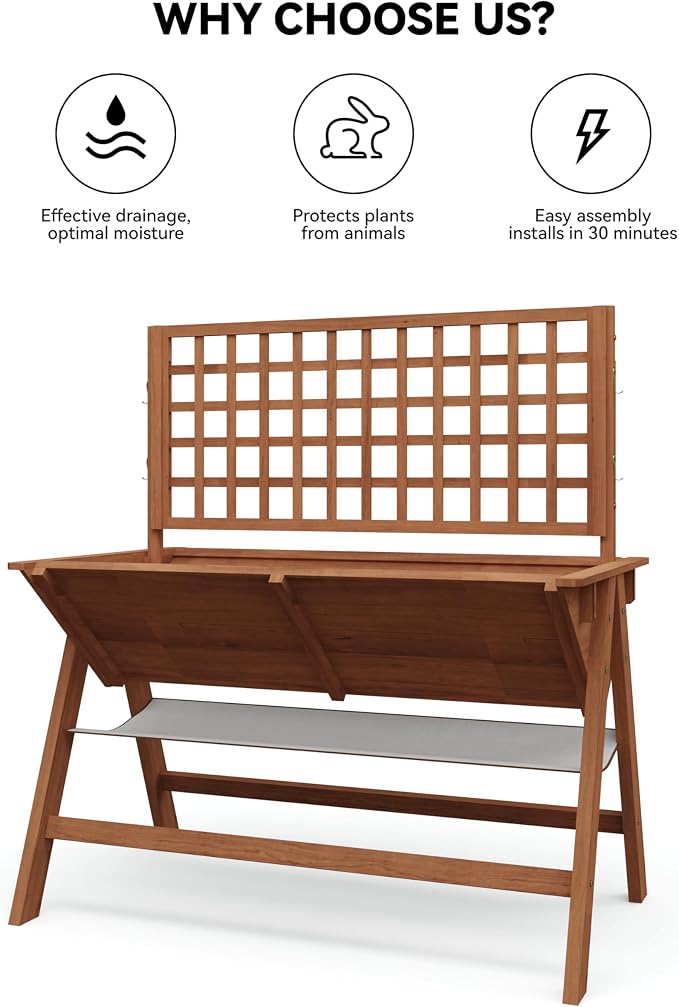 GarveeHome 52x30x54 in Raised Garden Bed with Legs, Elevated Wooden Raised Planter Box with Vine Climbing Trellis Outdoor Standing Growing Bed for Growing Vegetables Flowers Herbs