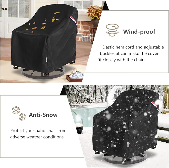 Patio Chair Covers Waterproof Heavy Duty Patio Furniture Covers, 27.5W x 32.6D x 36H Inches Swivel Outdoor Chair Cover 2 Pack (Black)