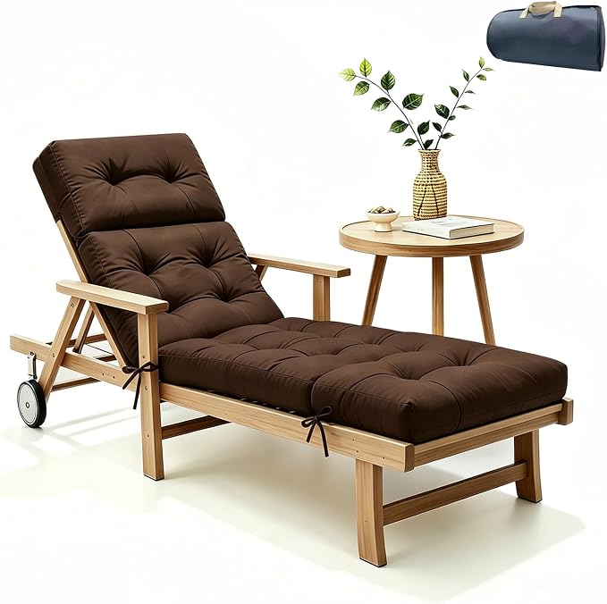 Non-Slip Outdoor Chaise Lounge Chair Cushion, Waterproof 74.4 x 22 x 4.7 Inches Lounge Chair Cushions for Outdoor Patio Furniture with Ties, Pool Chaise Lounge Cushions Replacement, Brown
