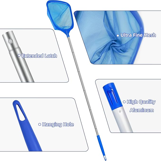 Hot Tub Pool Skimmer Net with Pole for Above Ground Inground Pool, Fine Mesh Pool Net Skimmer for Hot Tub Spa Fountain Pond, Pool Nets for Cleaning Length 31.7'' to 5.7 FT