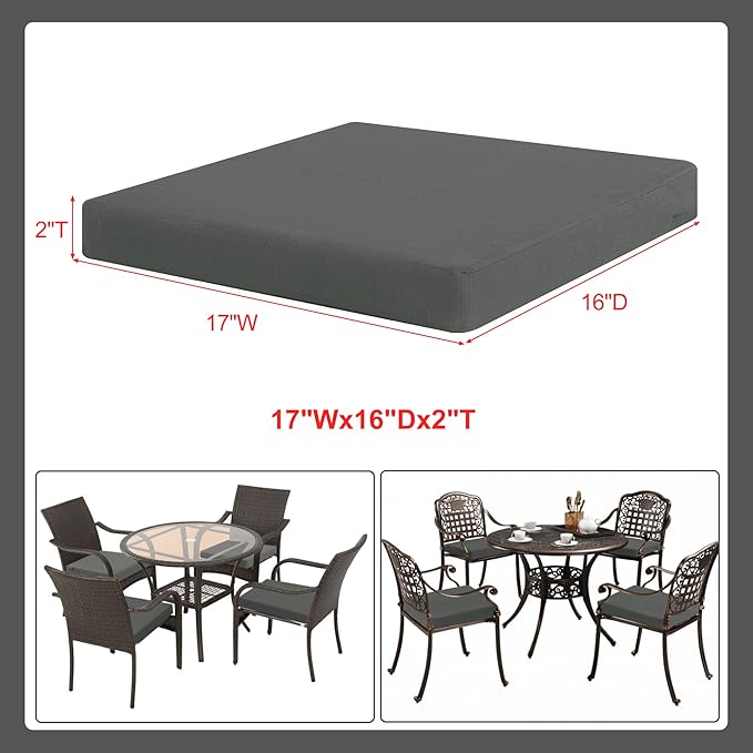 Favoyard Outdoor Chair Cushion Set of 4 Rainproof & Color Fade Resistant 17 x 16 x 2 in Square Corner Patio Furniture Cushions with Waterproof Hidden Zipper Attach Ties for Dining Table Chairs Seats