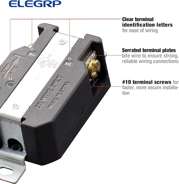 ELEGRP NEMA L6-20R Flush Mounting Locking Receptacle, Twist Lock Socket/Outlet for Generator, 20 Amp 250V 2 Pole 3 Wire Grounding, Industrial Grade Heavy Duty, UL Listed, 1 Pack, Black
