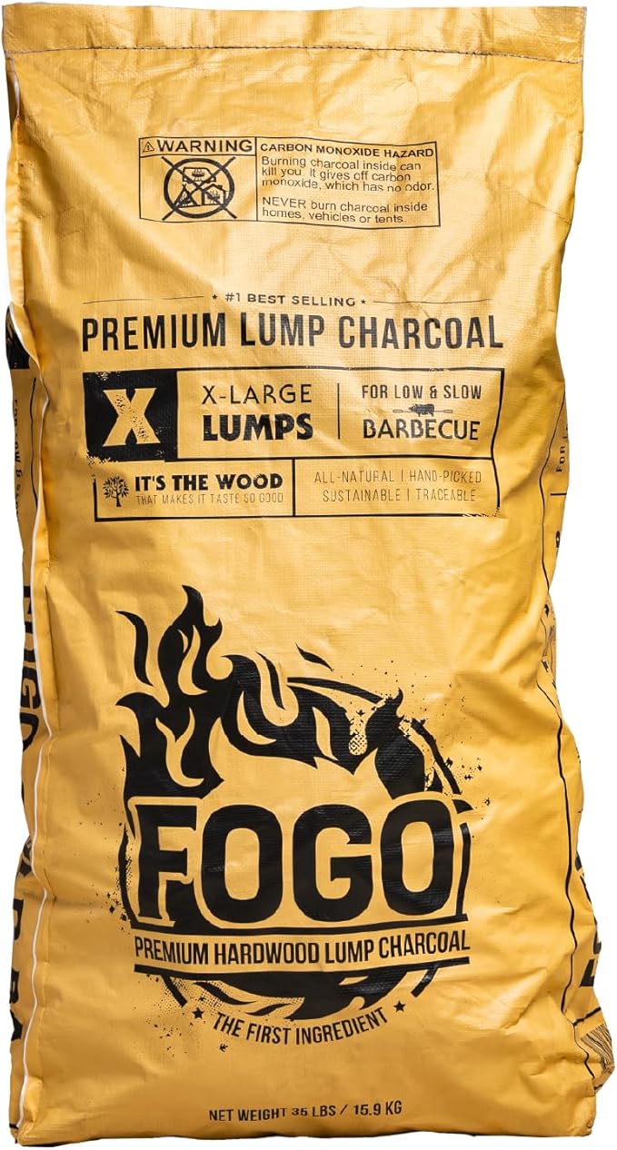 FOGO Super Premium Hardwood Lump Charcoal, Natural, Large Sized Lump Charcoal for Grilling and Smoking, Restaurant Quality, 35 Pound Bag