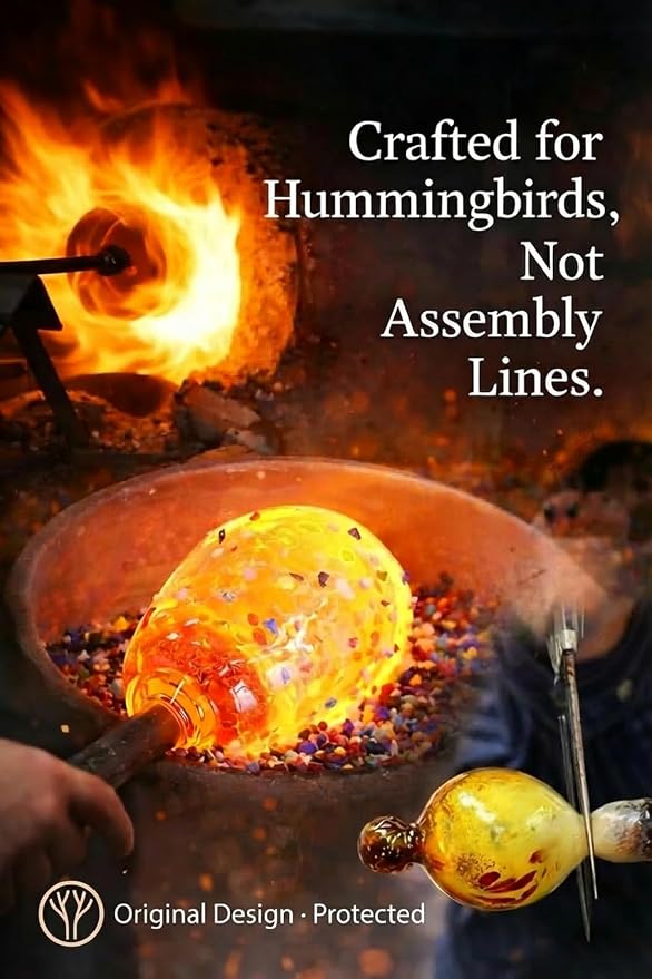 Hummingbird Feeder for Outdoors Hanging, 34 oz, Hand Blown Glass Humming Bird Feeders, Uniqe Gift for Women Mom Garden Bird Lover, Hook & Brush Included, Rainforest Blue