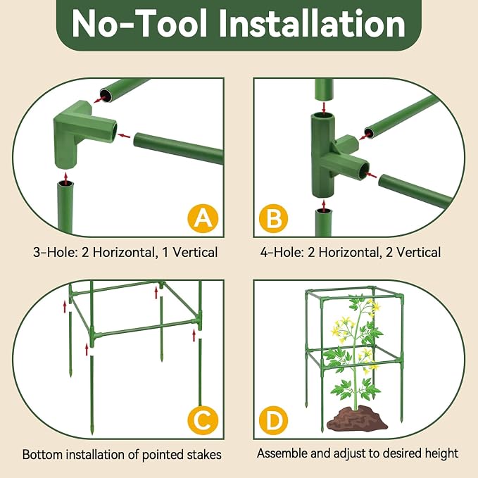 Halatool 2 Pack 60 Inches Square Tomato Cages for Garden, Heavy Duty Adjustable Metal Tomato Trellis for Climbing Plants – Green Plant Support Stakes for Vegetables Flowers Fruits & Raised Bed Outdoor