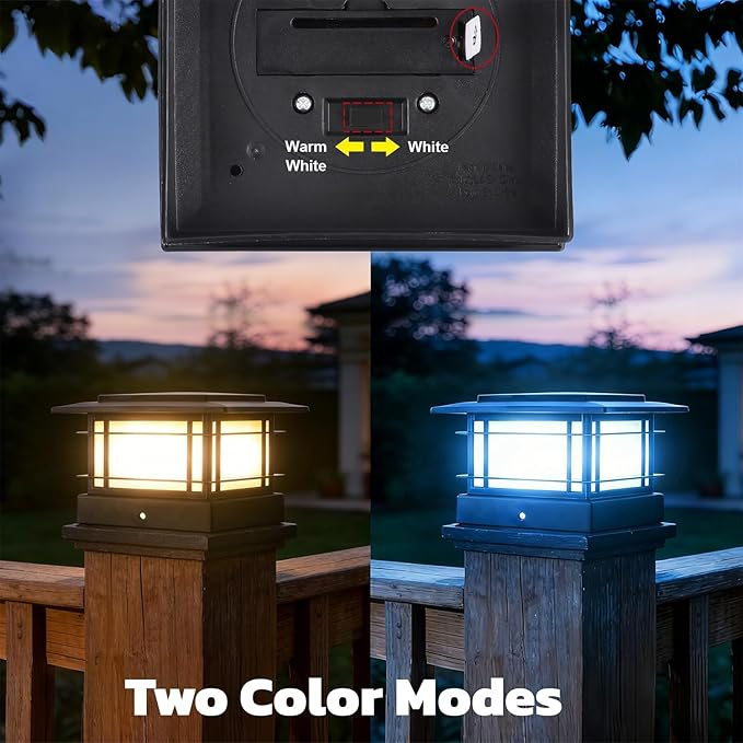 Dynaming 4x4 Solar Post Cap Lights Outdoor with 2 Color Modes, Fence Post Solar Lights Black Shell Fit for Vinyl/Wooden Posts, High Brightness SMD LED Lighting Decor for Garden Deck Patio, 2 Pack