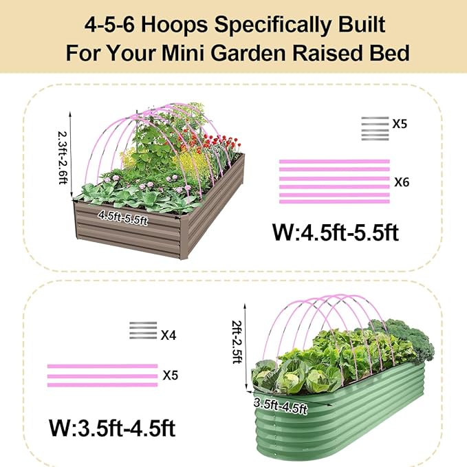 Garden Hoops, Sunwuk Pink Greenhouse Hoops for 2.5-5.5ft Wide Raised Beds, Small Garden Tunnel Hoops for Row Cover, 4 Sets of 5.6ft Long Super Bendable Fiberglass Support Hoops Frame, 20pcs M Size