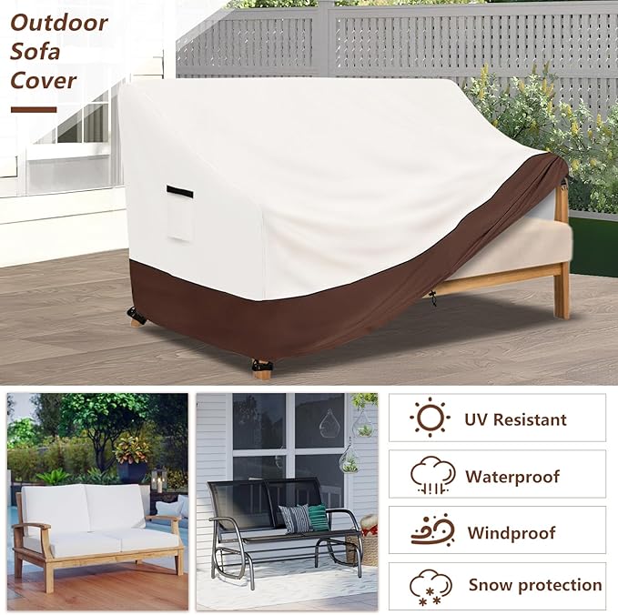 Outdoor Couch Cover,Heavy-Duty Waterproof Outdoor Sofa Cover,All-Weather Patio Furniture Covers for Loveseats & Benches (Beige, Fits 53" W x 35" D x 31" H)