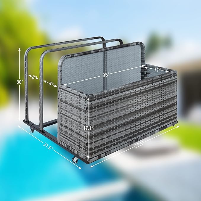 MAROUTE Double Layer Poolside Float Storage - PE Rattan Outdoor Caddy with Generous Space, Weather-Resistant, Mobile Design, Versatile Use, and Sturdy Construction, Brown