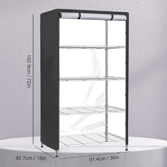 Outdoor Shelving Cover, 36x18x72in Storage Shelving Unit with Zip, Oxford Fabric for Indoor and Outdoor Kitchen Shelves