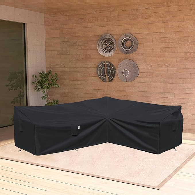 Heavy Duty Outdoor Sectional Cover, 104"X83" Waterproof 600D Patio Sectional Couch Covers, Lawn Patio Furniture Protector(Midnight Black,L-Shaped-Right Facing-104 x83)