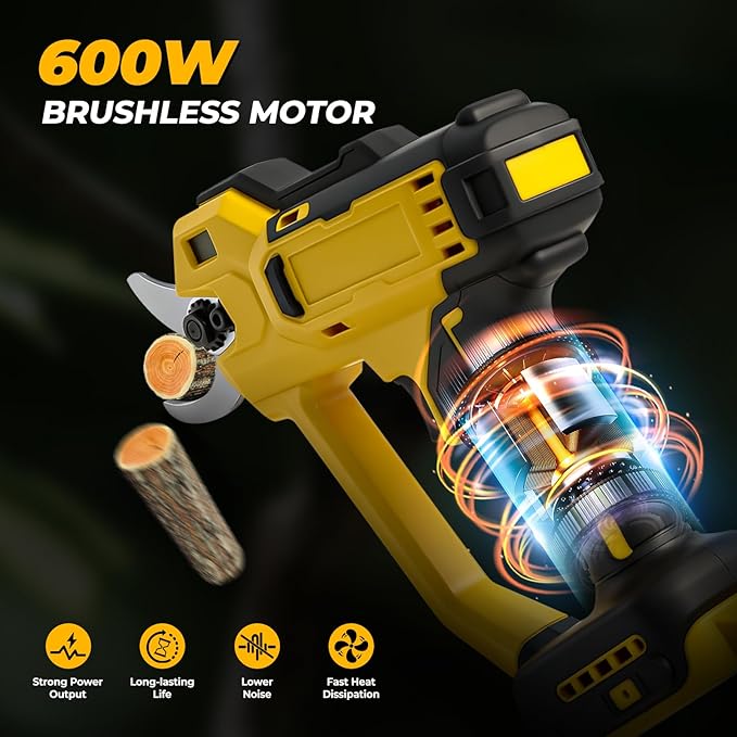 Cordless Electric Pruning Shears Compatible with De-W-alt 20V MAX Batteries (Tool Only), 2 Inch 600W Brushless Motor, SK5 Blades, LCD Display, Auto Sleep Mode,Replacement Blades Included