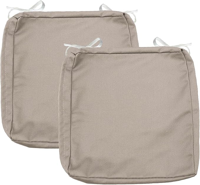 Sqodok Patio Cushion Covers 18x18 Waterproof Outdoor Cushion Covers Replacement 2Pack Patio Cushion Seat Slicovers with Ties for Sectional Sofa, Wicker Chair, Tan