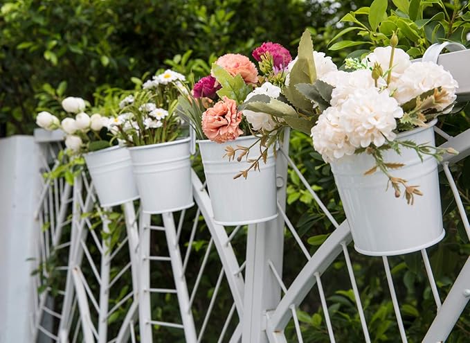 Dahey 4 Inches Hanging Flower Pots Metal Iron Bucket Planter for Railing Fence 10 Pcs and 5 inch Hanging Bucket Pots 5 Packs Window Flower Plant Holder with Detachable Hooks Indoor Outdoor Decor