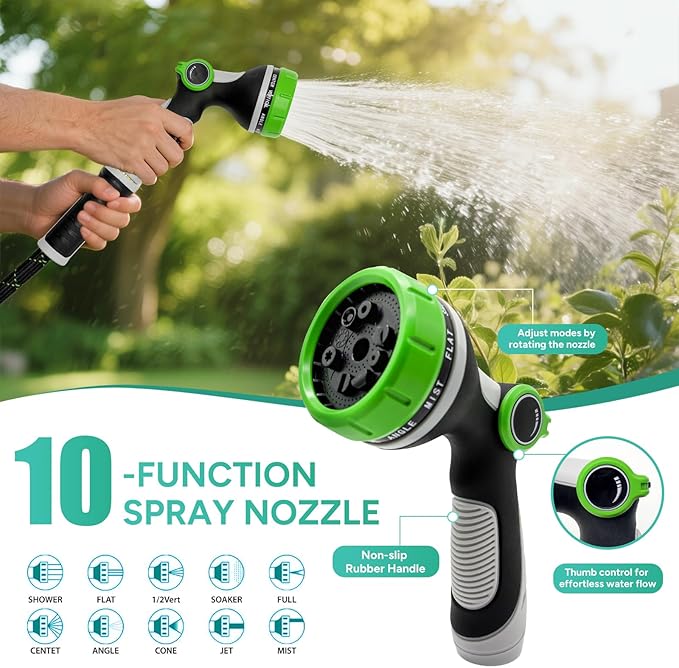 Garden Hose 75FT, Flexible Lightweight Non-Expandable Water Hose with 10 Function Nozzle, Leak-Proof, Burst-Resistant, High-Pressure for Yard, Outdoor