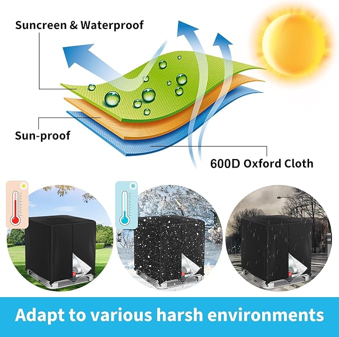 275 Gallon 600D IBC Tote Cover, 1000L, Zipper, Outdoor Water Tank Protective Cover, Black