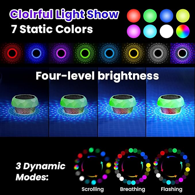 Solar Pool Chlorine Floater with Colorful Lights, Remote-Controlled Lights Adjustable Release Easy-Open Chlorine Floater Dispenser for Pool Large Capacity for 3'' or 1'' Tablets