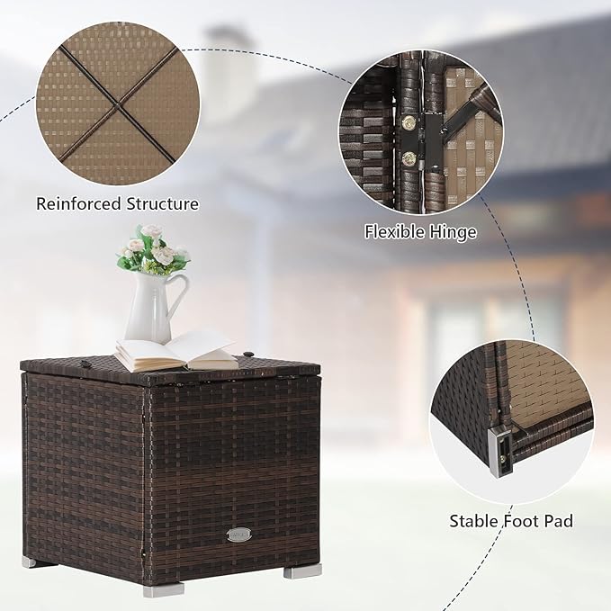 Tangkula 2 Pieces Patio Ottomans, Patiojoy Hand-Woven PE Rattan Side Table with Removable Cushion & Hidden Storage Space, Multifunctional Storage Box, Seat for Patio, Backyard, Poolside (Navy)