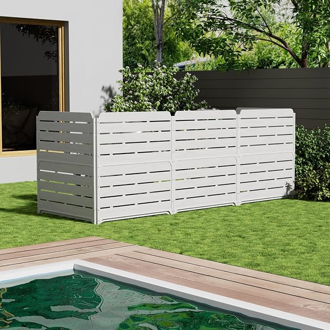 KINYING 45'' W x 50'' H Air Conditioner Fence Privacy Screen,2 Panels Pool Equipment Trash Can Enclosure Screen for Outdoor,Resin Fence Panels Kit,White