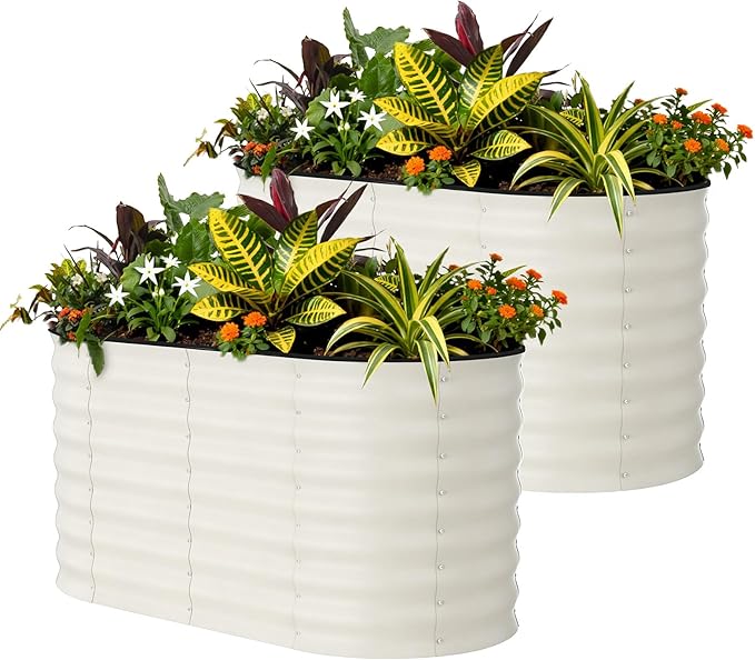 2 Pcs Raised Garden Beds Outdoor 4x2x2 ft - Galvanized Steel Planter Box for Vegetables, Flowers, Rust-Resistant Garden Box, Easy Assembly Raised Beds, Durable Planters for Outdoor Plants, Beige