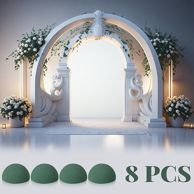 Shihanee 8 Pcs Half Ball Floral Dry Foam Green Round Foam Block Dry Balls Large Flower Craft for Artificial Plant Bouquet Arrangement DIY Craft(7.5 x 3.75 Inches)