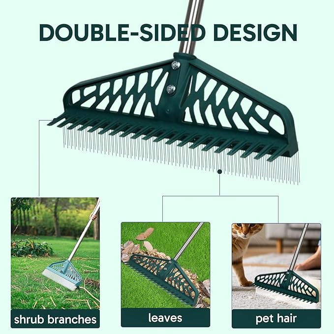 YEELOR Artificial Grass Rake Innovative Double Sided Turf Rake, 60-Inch Adjustable Handle for Cleaning and Fluffing Artificial Turf, Lawns, Carpets, Patios – Removes Leaves, Pet Hair & Debris