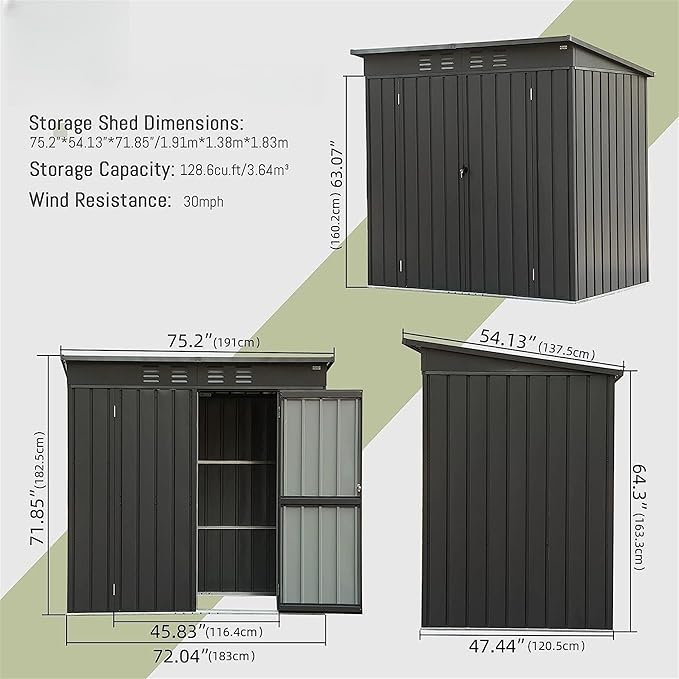 Christopher Knight Home Avonn Backyard Storage Shed with Sloping Roof Galvanized Steel Frame Outdoor Garden Shed Metal Utility Tool Storage Room with Latches and Lockable Door (6x4ft, Dark Gray)