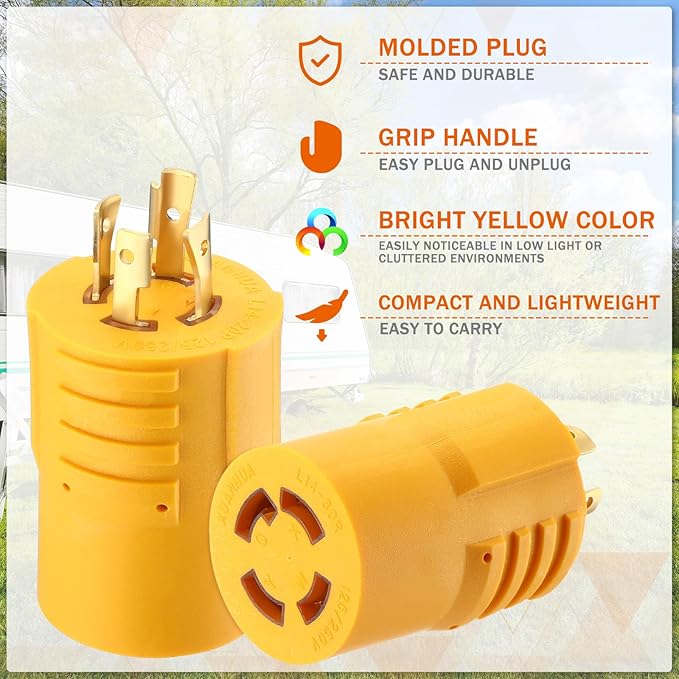 Kanayu NEMA L14-20P to L14-30R 20Amp to 30Amp Generator Adapter4 Prong Locking Generator 20Amp Male Plug to 30Amp Female Receptacle Adapter(Yellow)