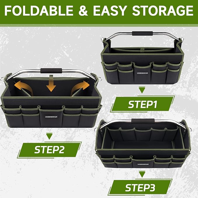 16 In Electrician Tool Bag, Foldable Bags For Men Heavy Duty, Open Top Tool Tote, 30 Pockets Can Hold Many fittings, Organizer Stainless Steel Handle and Removable Shoulder Strap
