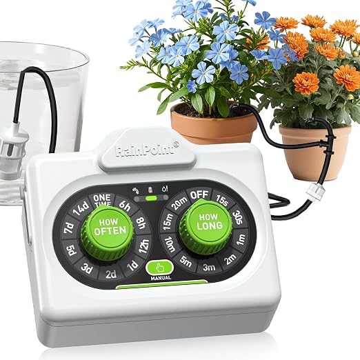 RAINPOINT Bluetooth Automatic Plant Waterer Indoor, Smart APP Control Drip Irrigation System for Houseplants, Anti-Siphon Vacation Watering Device with 2400mAh Rechargeable Battery (Up to 15 Pots)