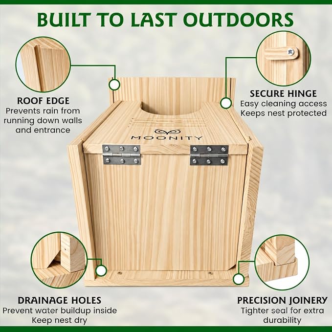 MOONITY Large Premium Cedar Owl House – 16" x 12" x 12" Weatherproof Nesting Box for Barn & Screech – Durable, Safe & Easy to Install